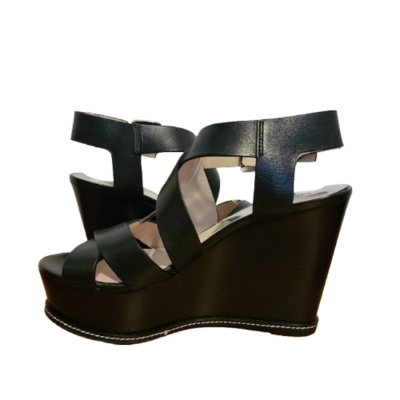 Michael Kors Strappy Wedge Sandals Size 7 Black Open Toe - Picture 7 of 13